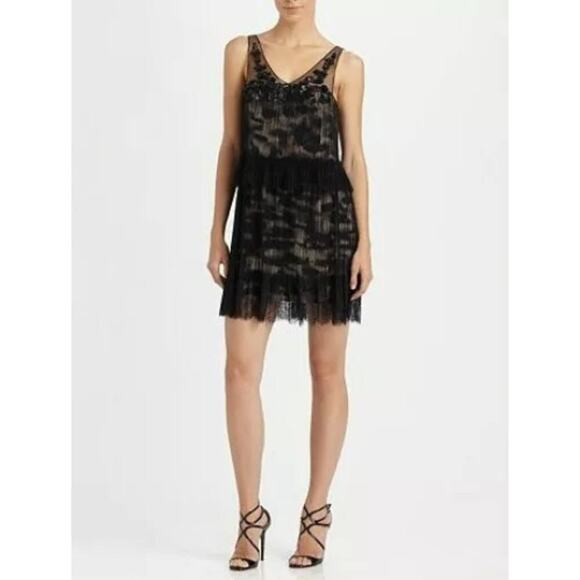 NWT BCBGMAXAZRIA BLACK GULLY TULLE LACE SEQUINS DRESS NST6N932-001 SIZE 8 - Picture 1 of 11